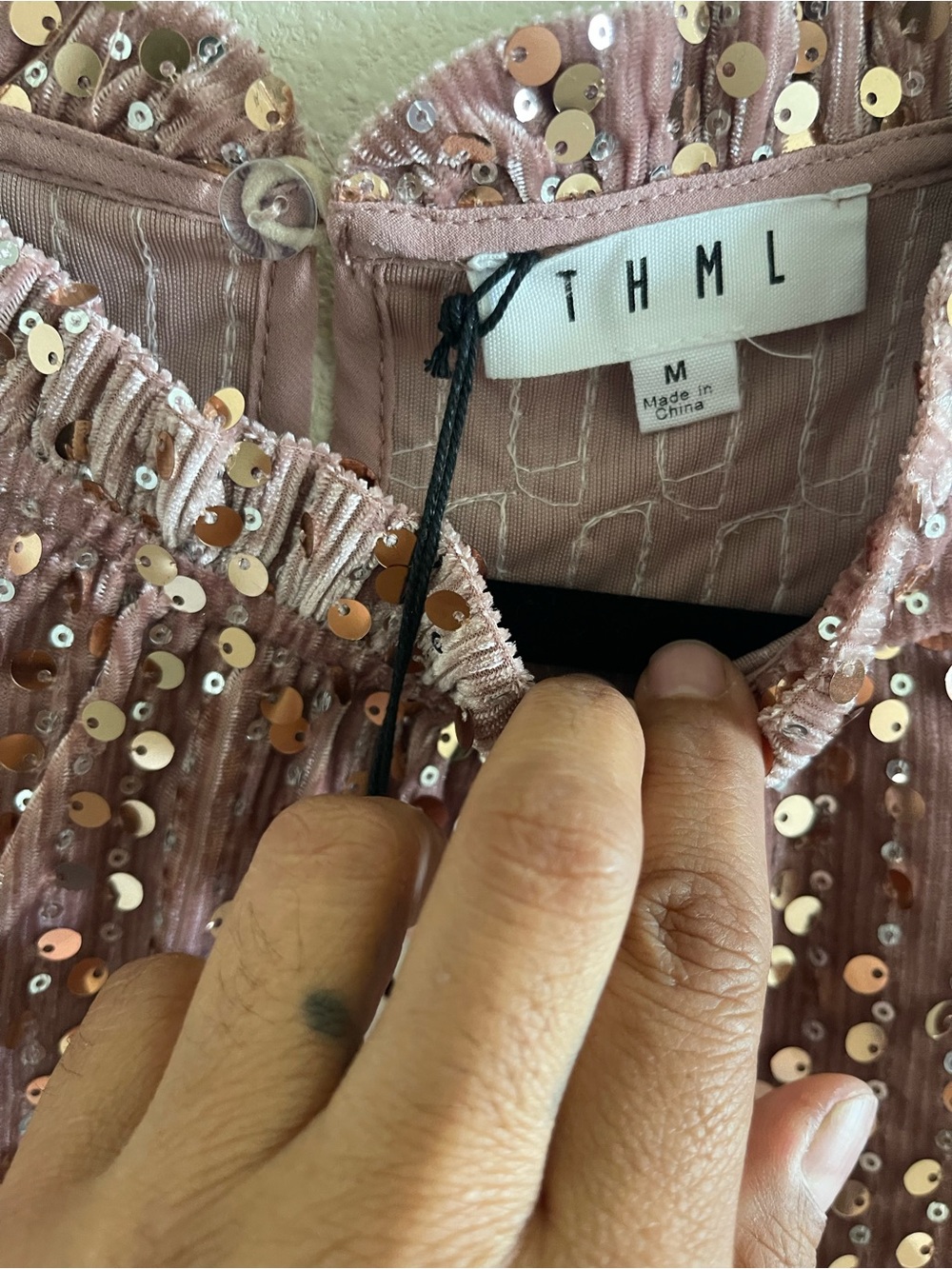 THML Rose Dust Sequin Short Sleeve Blouse - Picture 5 of 8